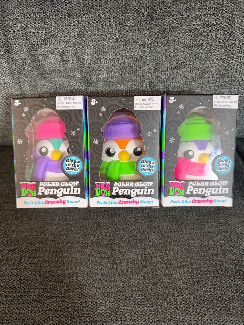 NeeDoh Squishmas ULTRA RARE Polar Glow Penguin Squishy Toy-Set of 3 - Picture 11 of 11